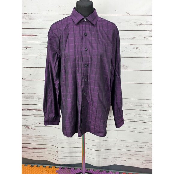 Kenneth Cole New York Slim Fit‎ Vintage Purple Plaid Long-Sleeve Button-Up Shirt - Picture 2 of 11